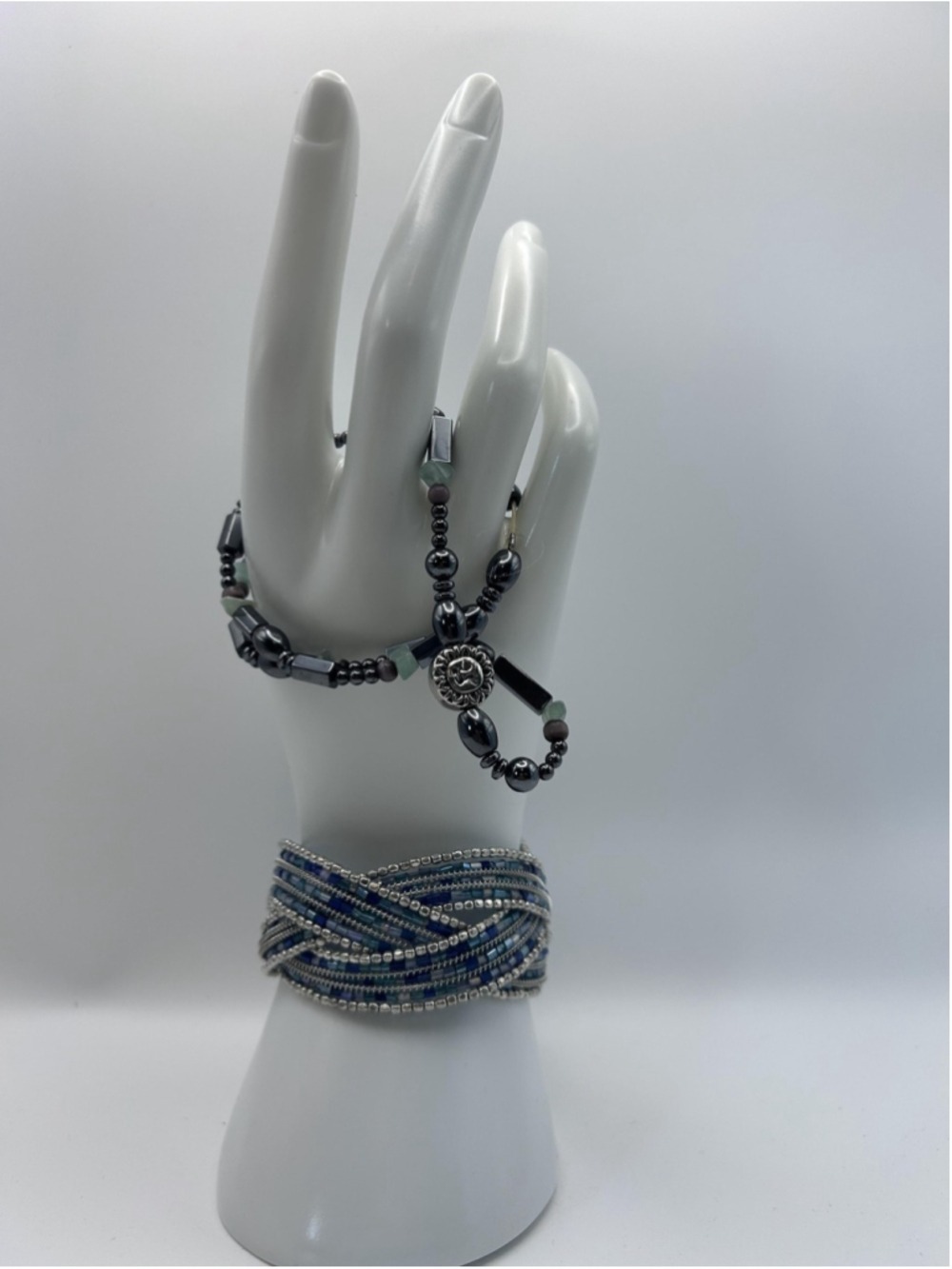 Bracelet‎ Hematite Beaded Wrap Toggle Multicolor Gemstone Glass Boho 8.5 In